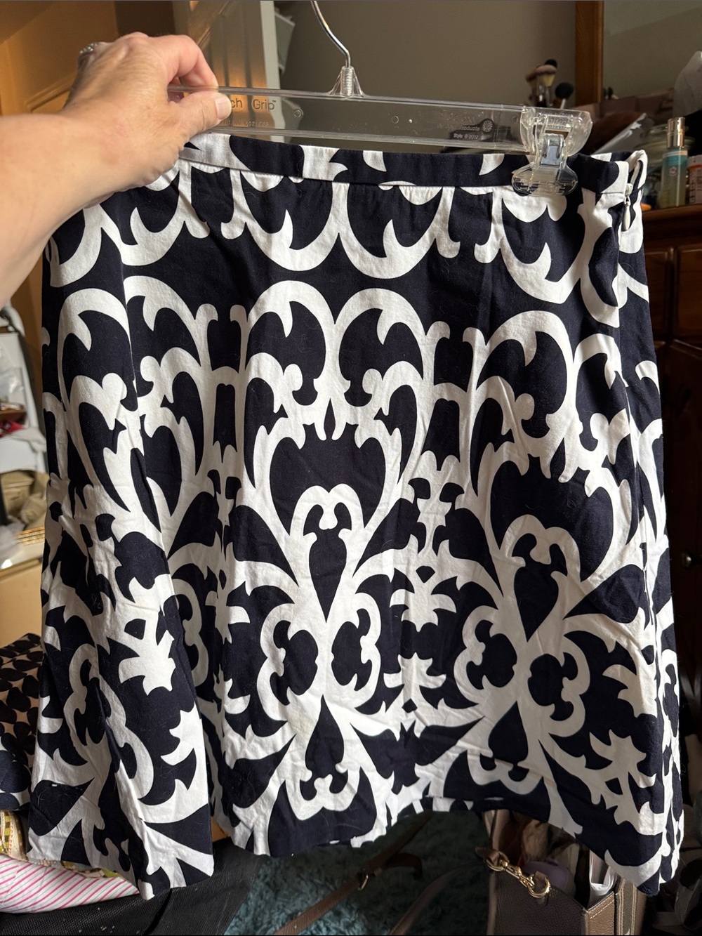 J. Crew Black and White Damask A-Line Skirt